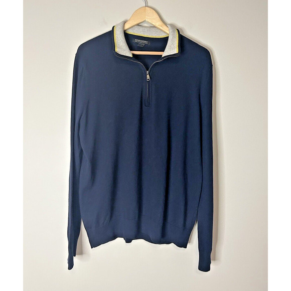Banana Republic Men's Cashmere Blend Quarter Zip Navy Sweater Size Large - Picture 1 of 4